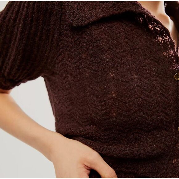 Free People Edie 100% Cashmere Cardigan Size S NWOT Fudge Brown - Picture 4 of 9